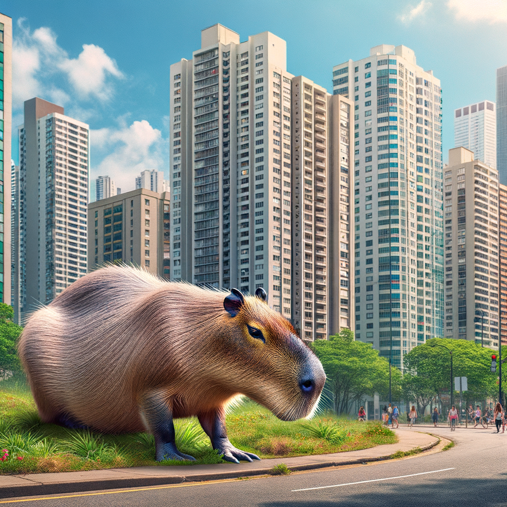 Urban Capybara demonstrating adaptation to city life, showcasing Capybara behavior and lifestyle in its new urban wildlife habitat.
