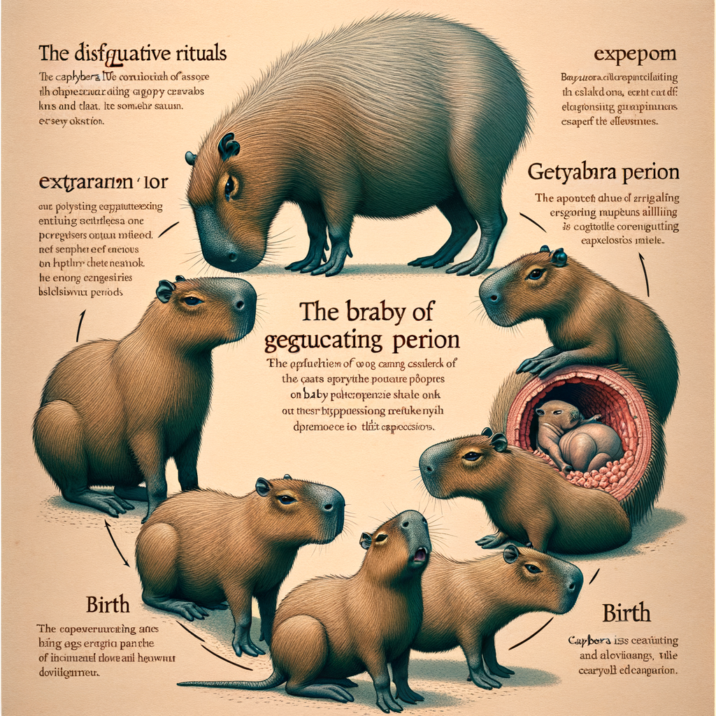 Comprehensive illustration of Capybara breeding, showcasing the Capybara reproduction cycle, mating habits, gestation period, birth process, baby Capybaras, newborn care, reproductive behavior, pregnancy, and life cycle.